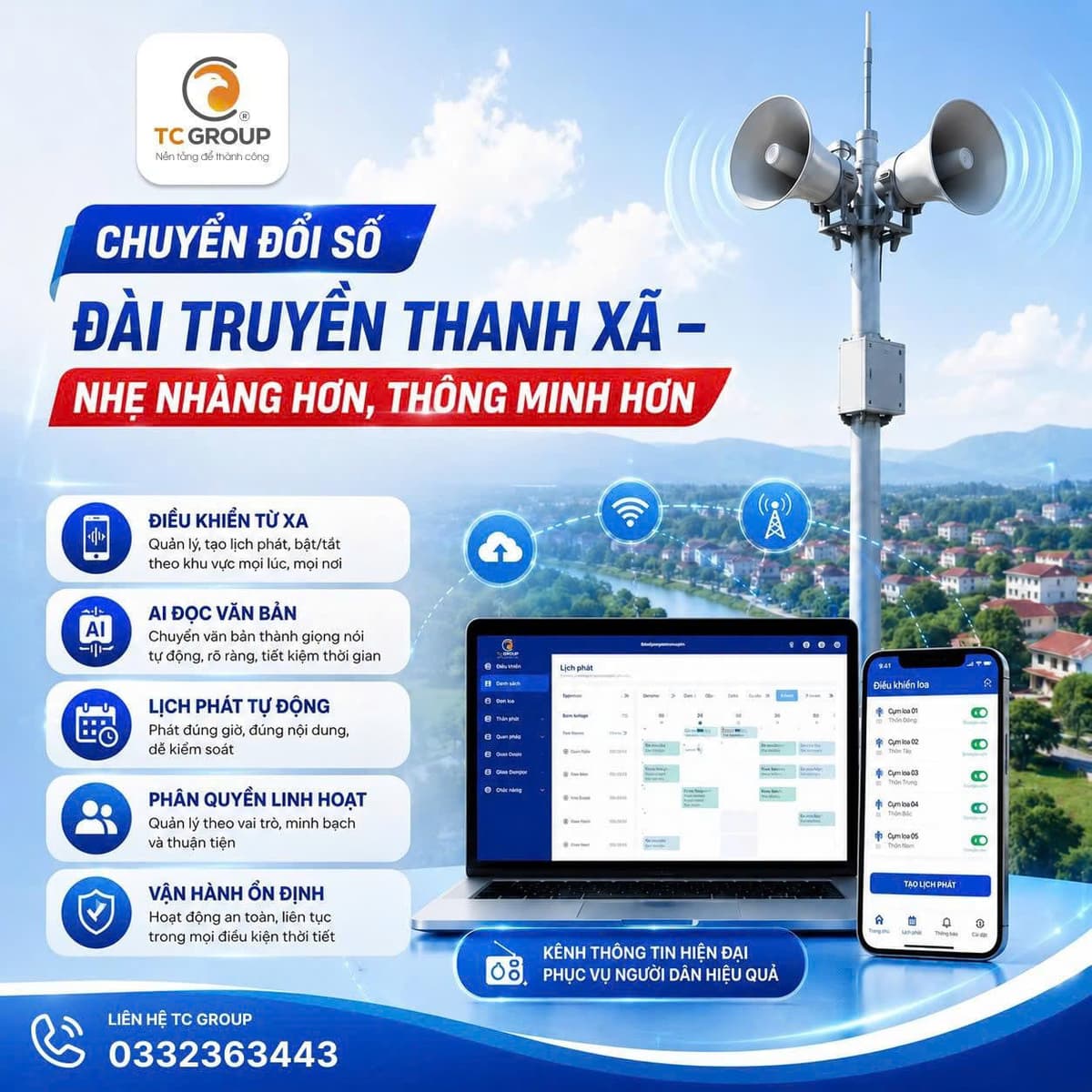 CHUYỂN ĐỔI SỐ ĐÀI TRUYỀN THANH XÃ – NHẸ NHÀNG HƠN, THÔNG MINH HƠN CÙNG TC